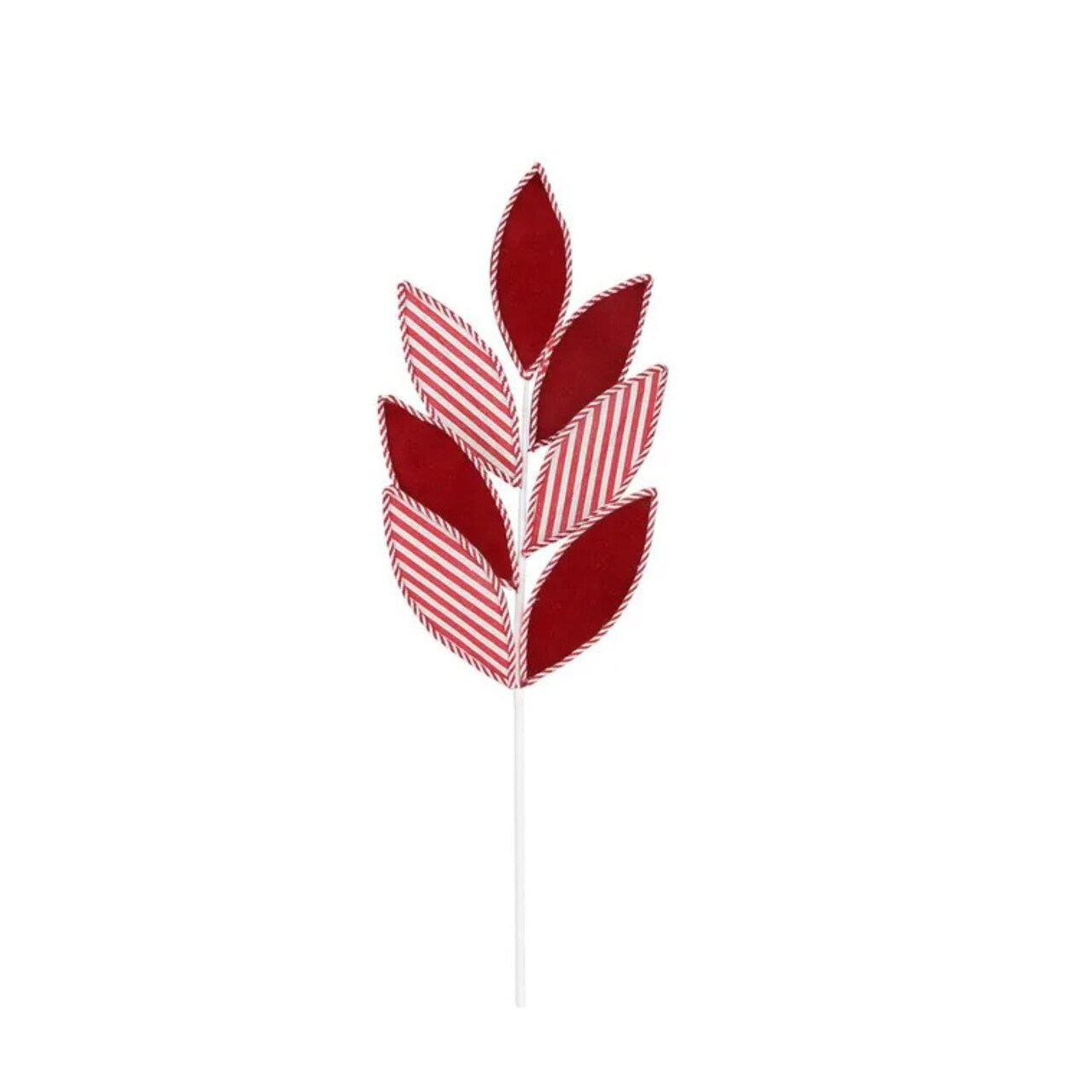 Red Velvet Stripe Leaf Spray Candy Cane Christmas Pick-XS221730